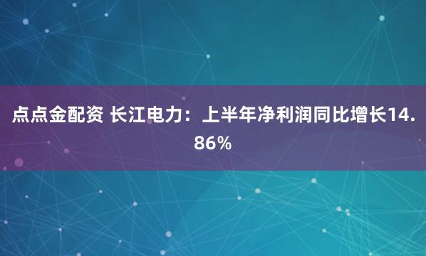 点点金配资 长江电力：上半年净利润同比增长14.86%